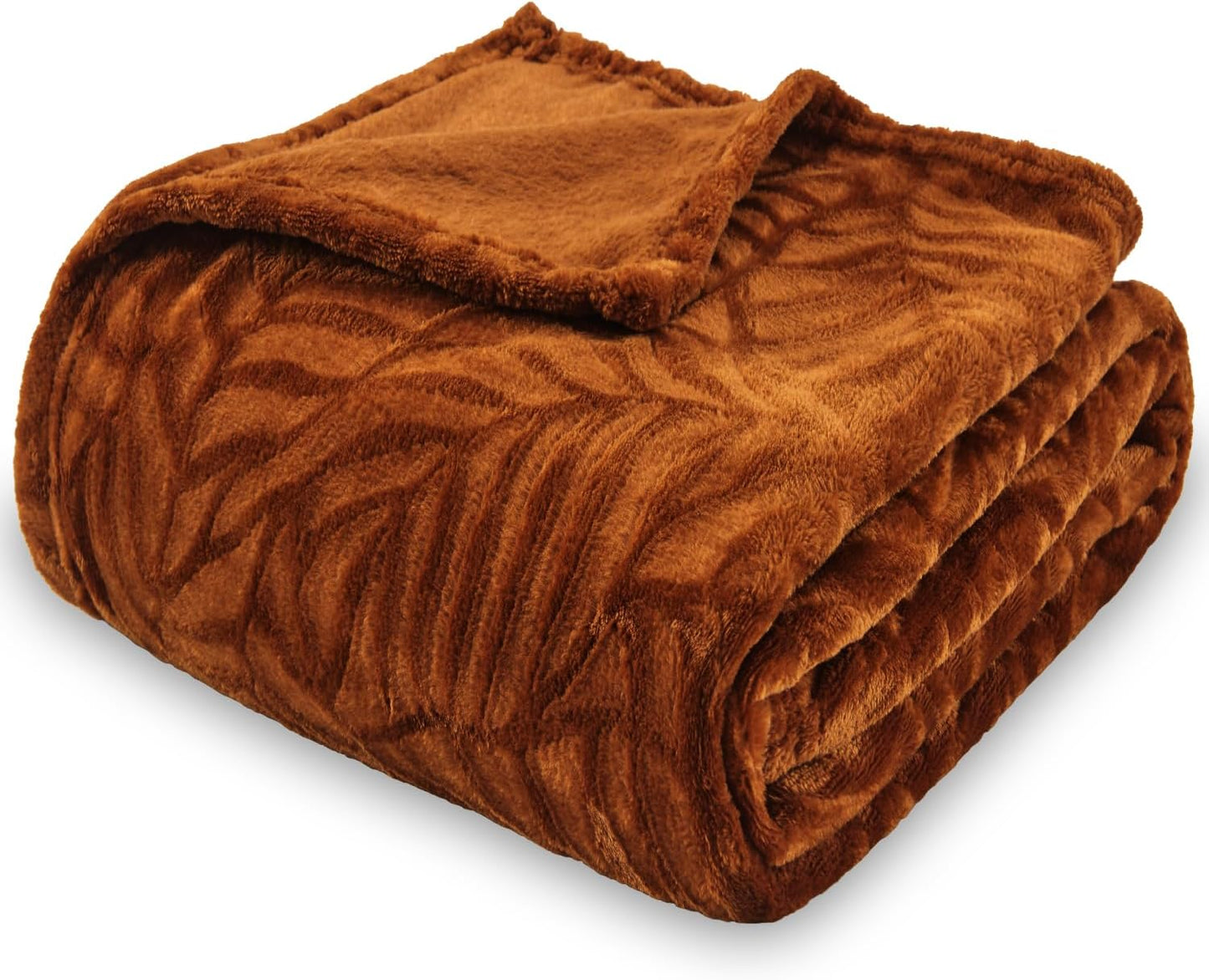 Super Soft Flannel Fleece Bed Blanket, Lightweight Cozy Warm Leaves Textured Plush Blanket as Bedspread Coverlet Bed Cover for All Seasons, 90 X 90 Inches, Blue Coral