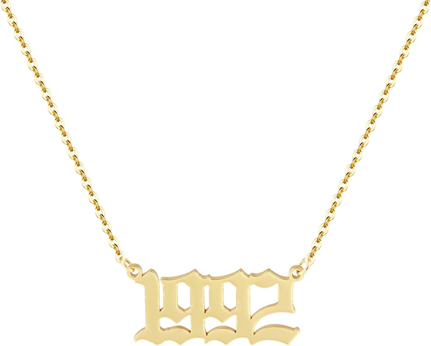 Birth Year Necklace 18K Gold Plated Birth Year Number Pendant Necklace Stainless Steel Birthday Year Necklace for Women,1970-2024