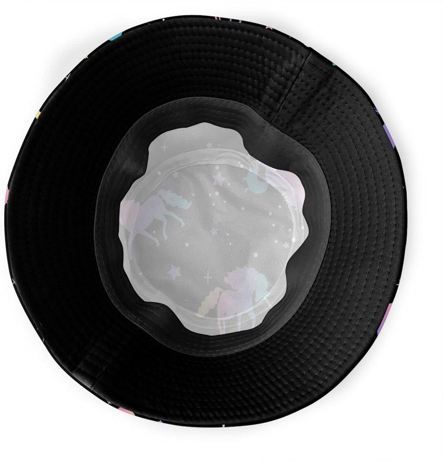 Unicorn and Star Silhouettes Pattern Bucket Hats Fashion Sun Cap Packable Outdoor Fisherman Hat for Women and Men