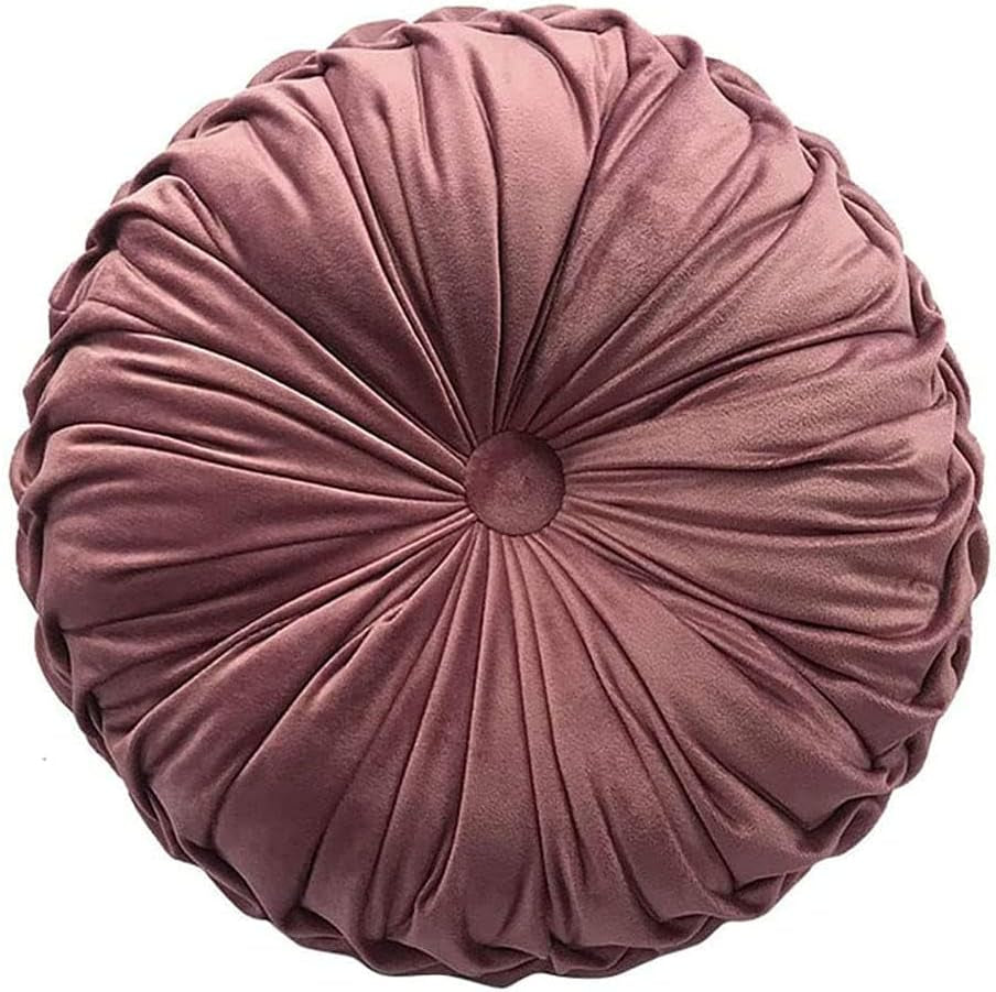 Round Throw Pillow Velvet Home Decoration Pleated round Pillow Cushion for Couch Chair Bed Car Grey (Apricot)