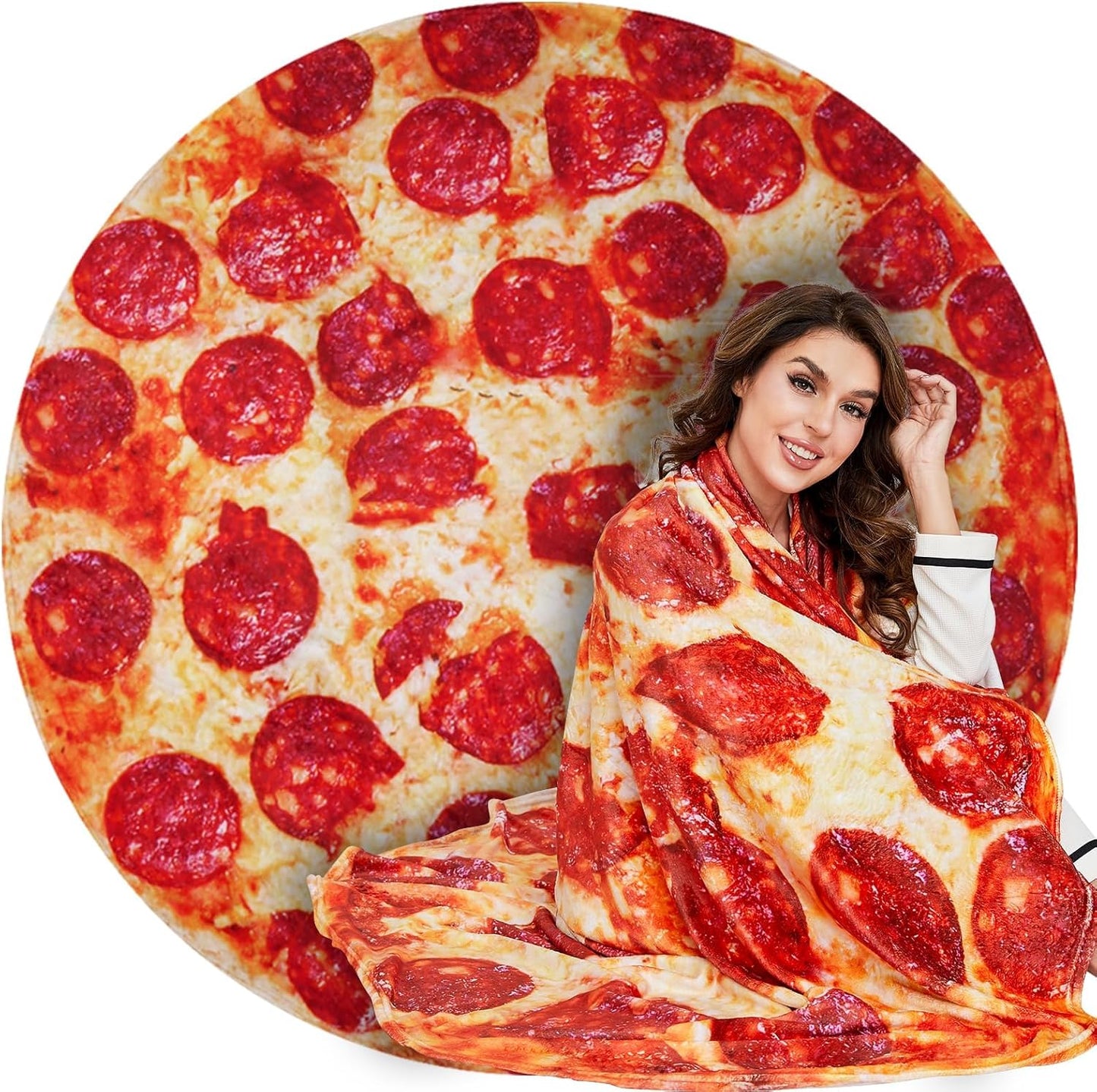 Pizza Blanket for Teen Kids, 60 Inch Throw Blanket, round Pepperoni Pizza Food Blanket, Funny Gifts for Boy Girl, Soft Flannel Blanket for Bed Office Travel