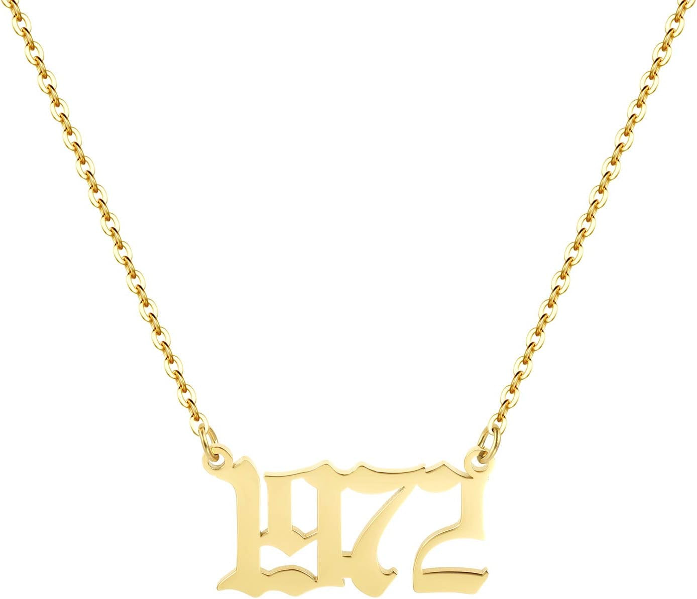 Birth Year Necklace 18K Gold Plated Birth Year Number Pendant Necklace Stainless Steel Birthday Year Necklace for Women,1970-2024