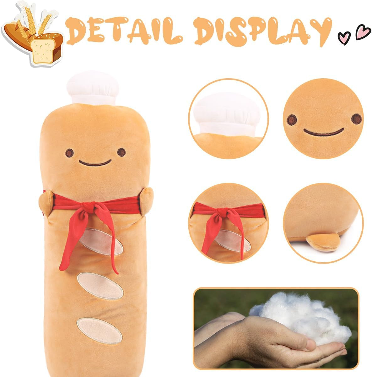 Funny 21.6In Toast Baguette Pillow,French Baguette Shape Plush Hugging Pillow with Red Scarf,Soft Toast Food Sofa Cushion Home Decor,Plush Toy for Friends Family Birthday