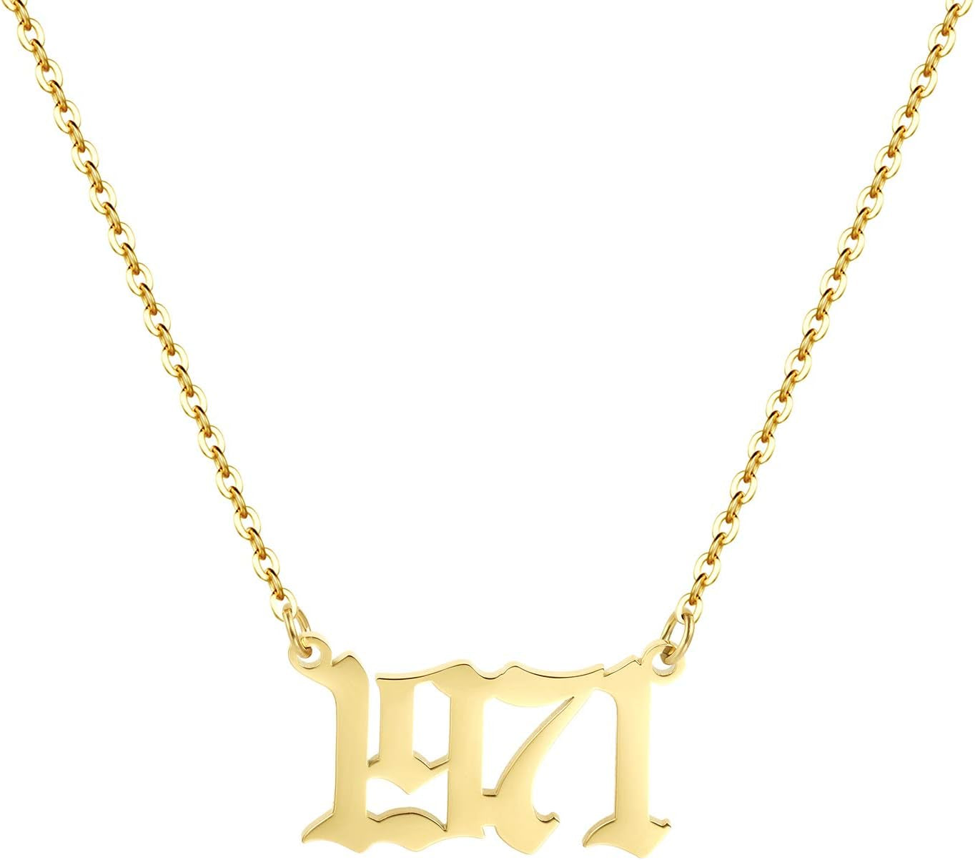 Birth Year Necklace 18K Gold Plated Birth Year Number Pendant Necklace Stainless Steel Birthday Year Necklace for Women,1970-2024