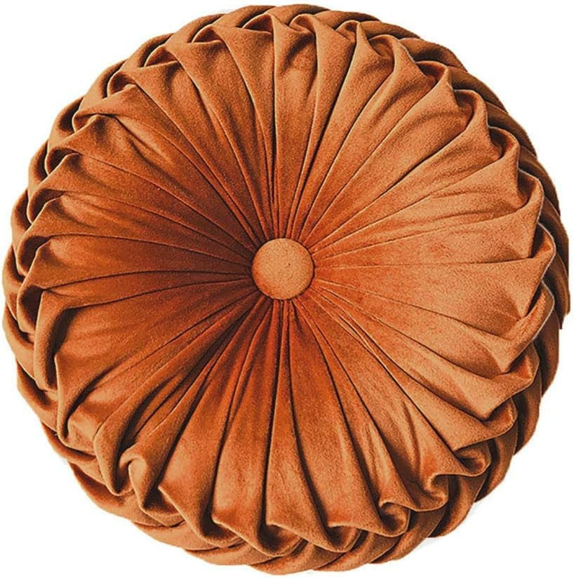 Round Throw Pillow Velvet Home Decoration Pleated round Pillow Cushion for Couch Chair Bed Car Grey (Apricot)