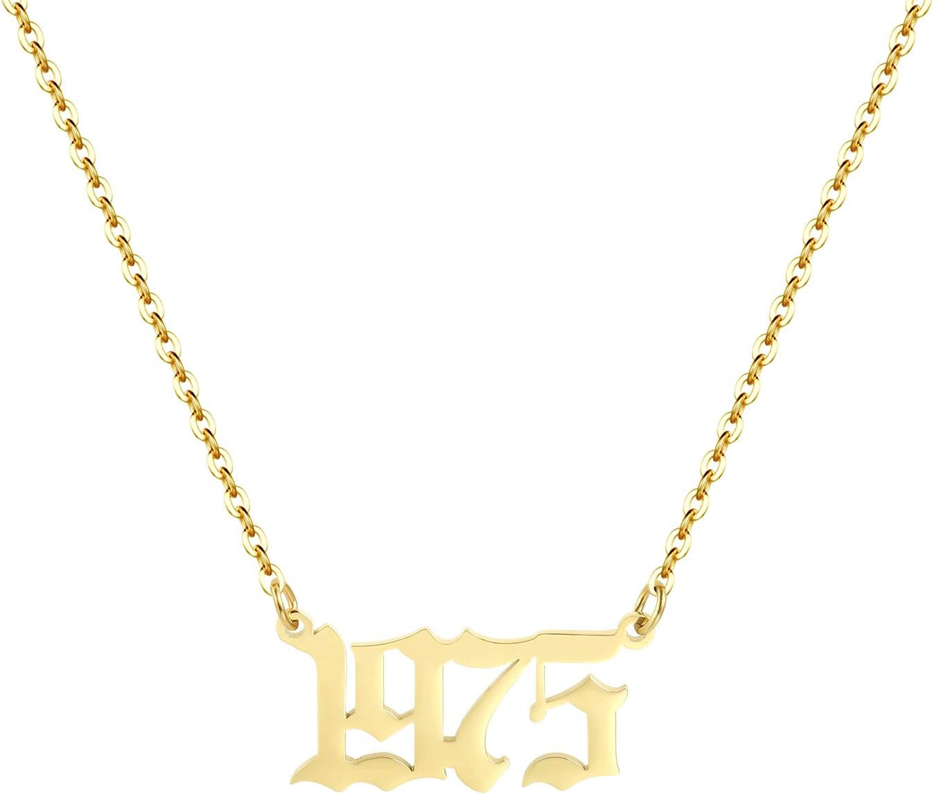 Birth Year Necklace 18K Gold Plated Birth Year Number Pendant Necklace Stainless Steel Birthday Year Necklace for Women,1970-2024