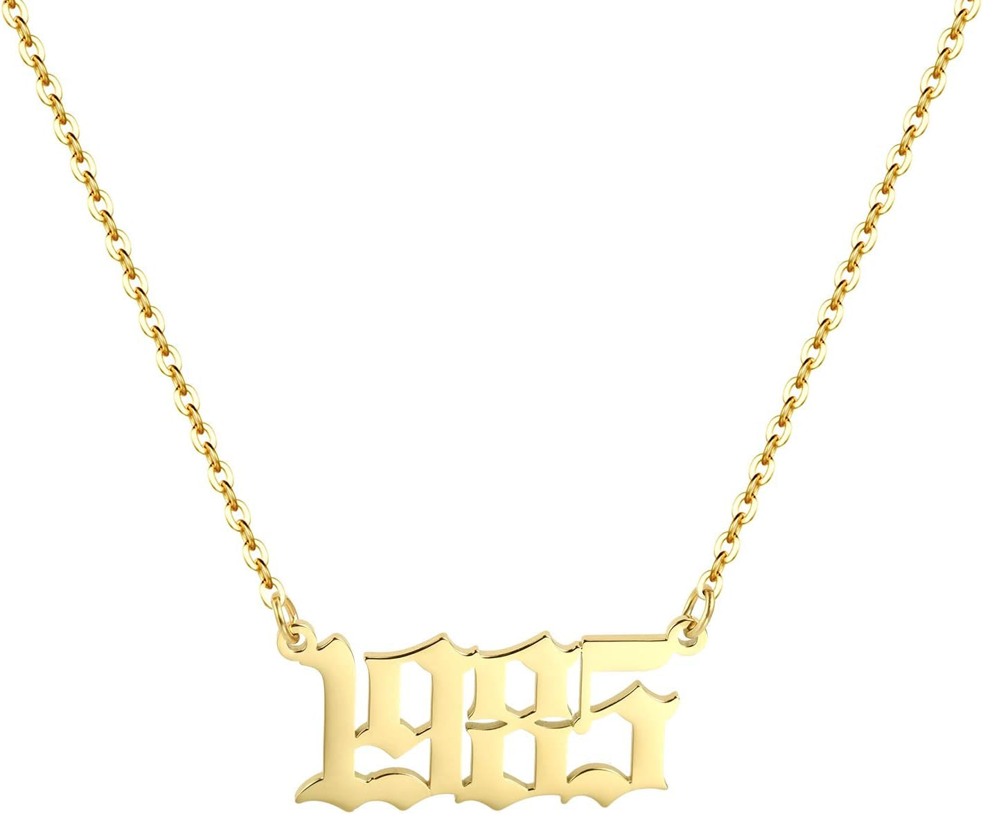Birth Year Necklace 18K Gold Plated Birth Year Number Pendant Necklace Stainless Steel Birthday Year Necklace for Women,1970-2024