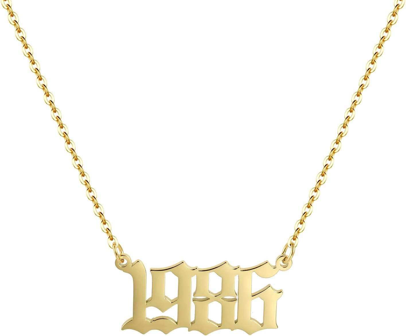 Birth Year Necklace 18K Gold Plated Birth Year Number Pendant Necklace Stainless Steel Birthday Year Necklace for Women,1970-2024