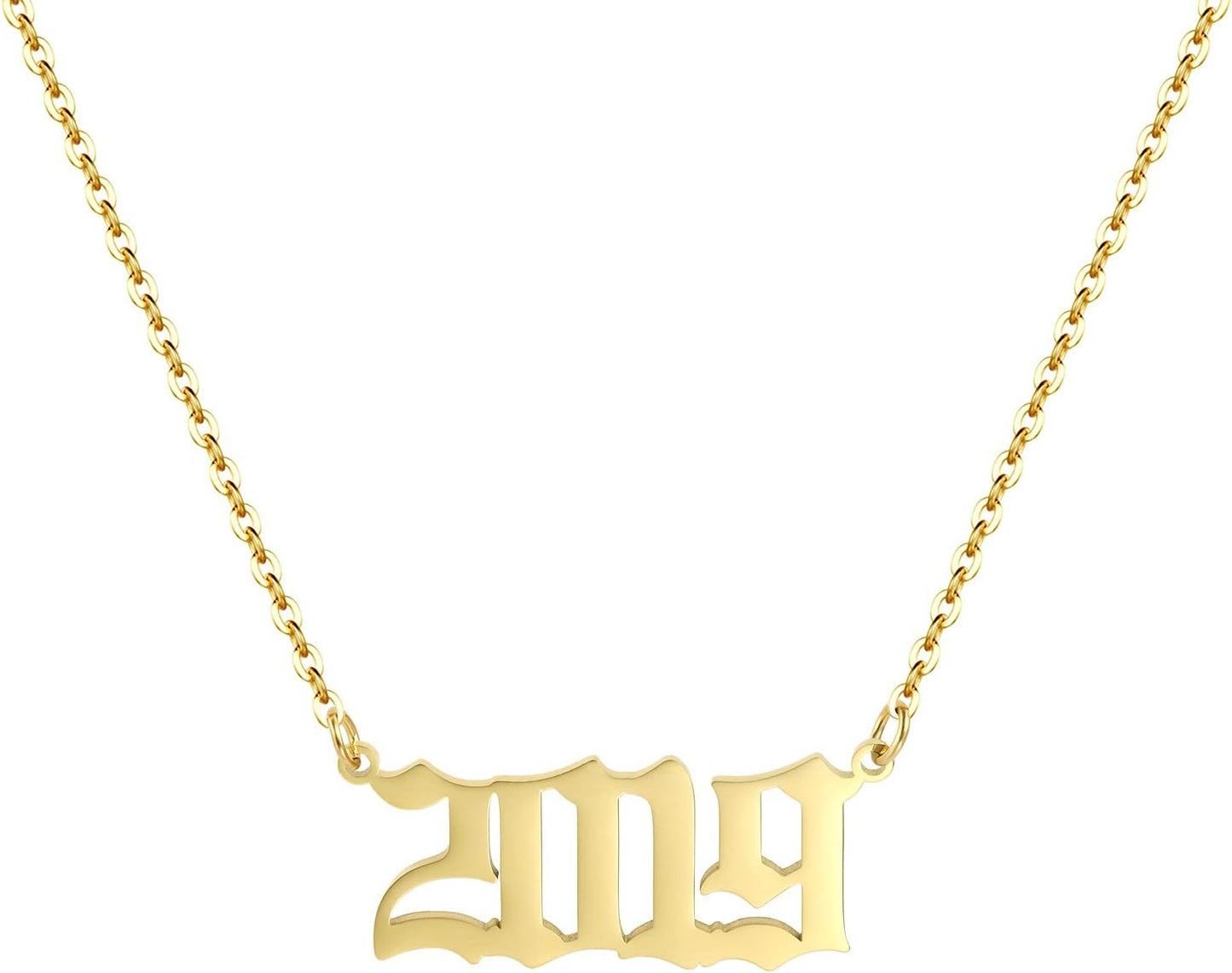 Birth Year Necklace 18K Gold Plated Birth Year Number Pendant Necklace Stainless Steel Birthday Year Necklace for Women,1970-2024