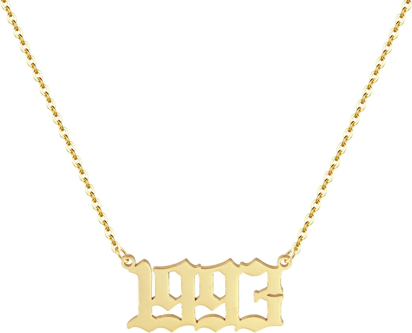 Birth Year Necklace 18K Gold Plated Birth Year Number Pendant Necklace Stainless Steel Birthday Year Necklace for Women,1970-2024
