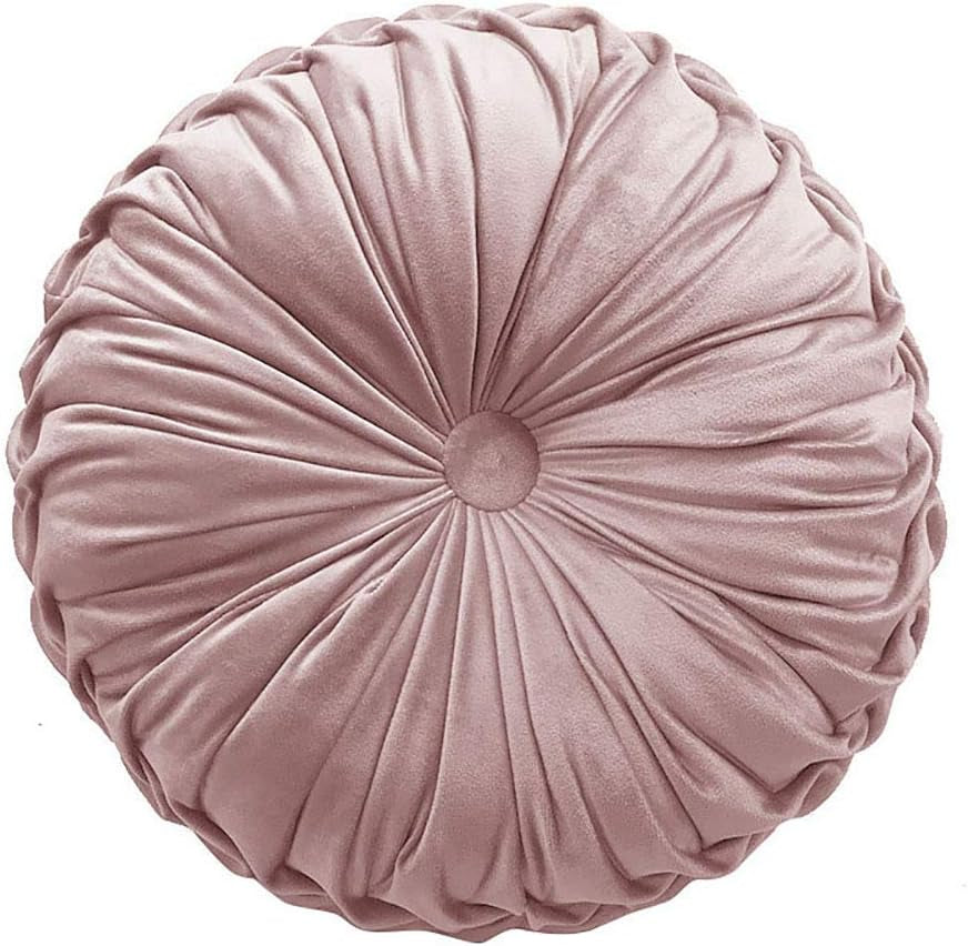 Round Throw Pillow Velvet Home Decoration Pleated round Pillow Cushion for Couch Chair Bed Car Grey (Apricot)