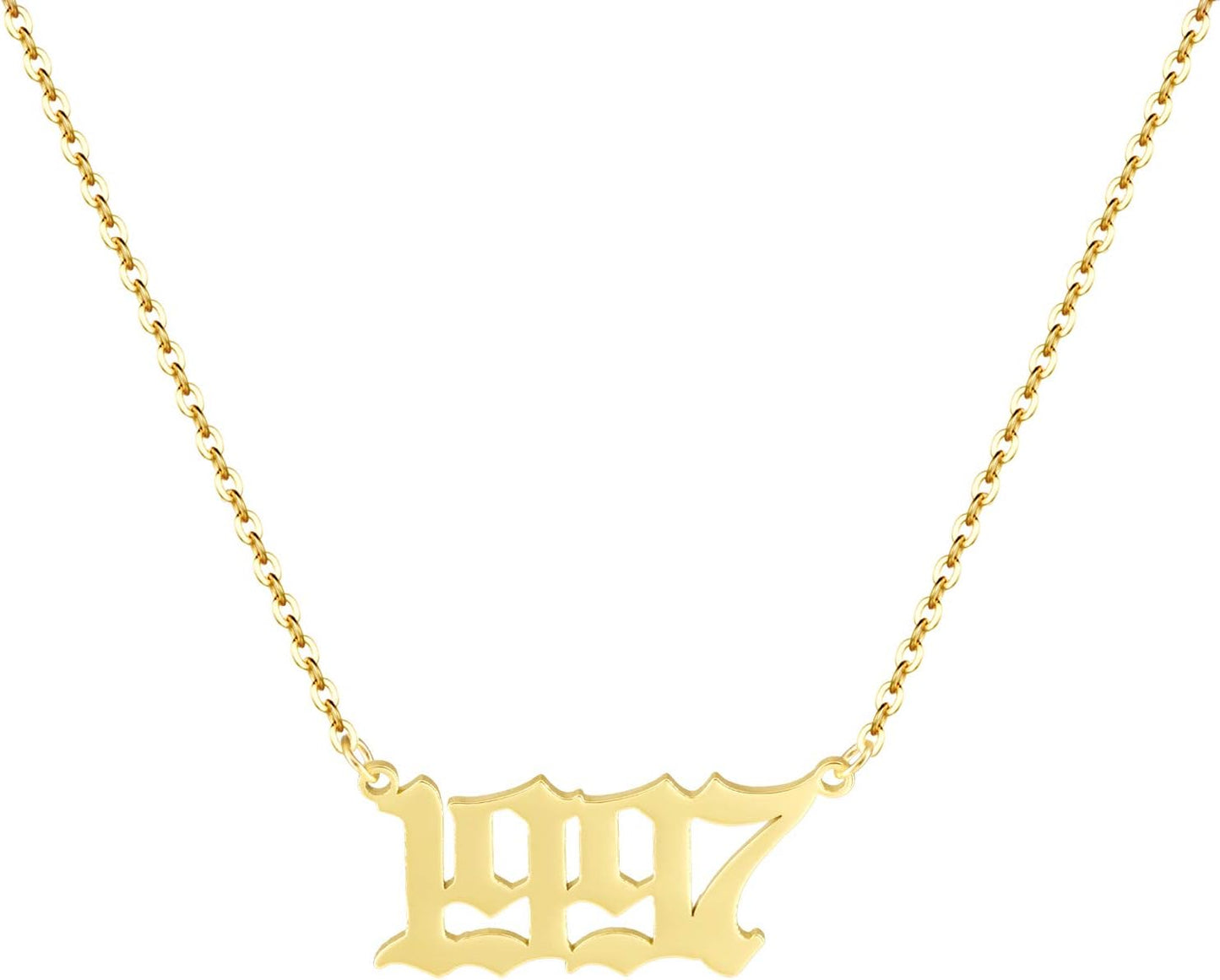 Birth Year Necklace 18K Gold Plated Birth Year Number Pendant Necklace Stainless Steel Birthday Year Necklace for Women,1970-2024