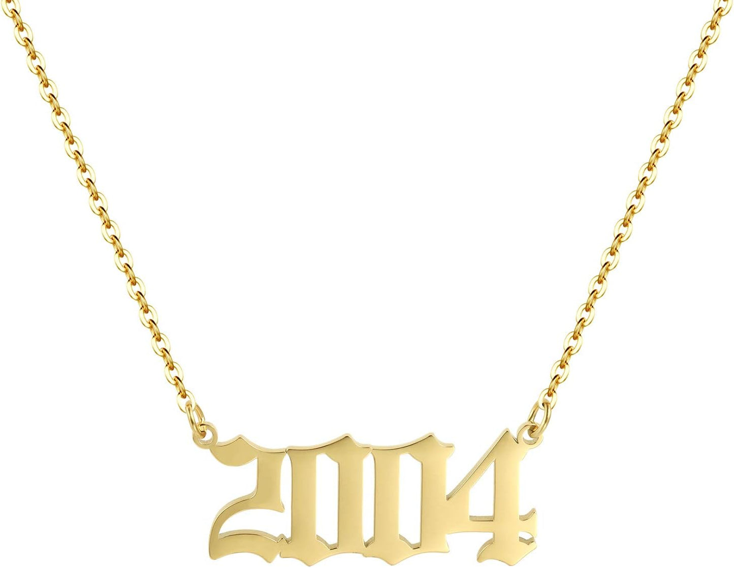 Birth Year Necklace 18K Gold Plated Birth Year Number Pendant Necklace Stainless Steel Birthday Year Necklace for Women,1970-2024