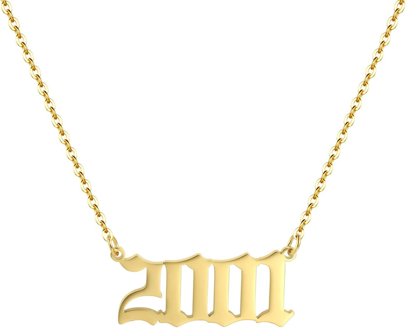 Birth Year Necklace 18K Gold Plated Birth Year Number Pendant Necklace Stainless Steel Birthday Year Necklace for Women,1970-2024