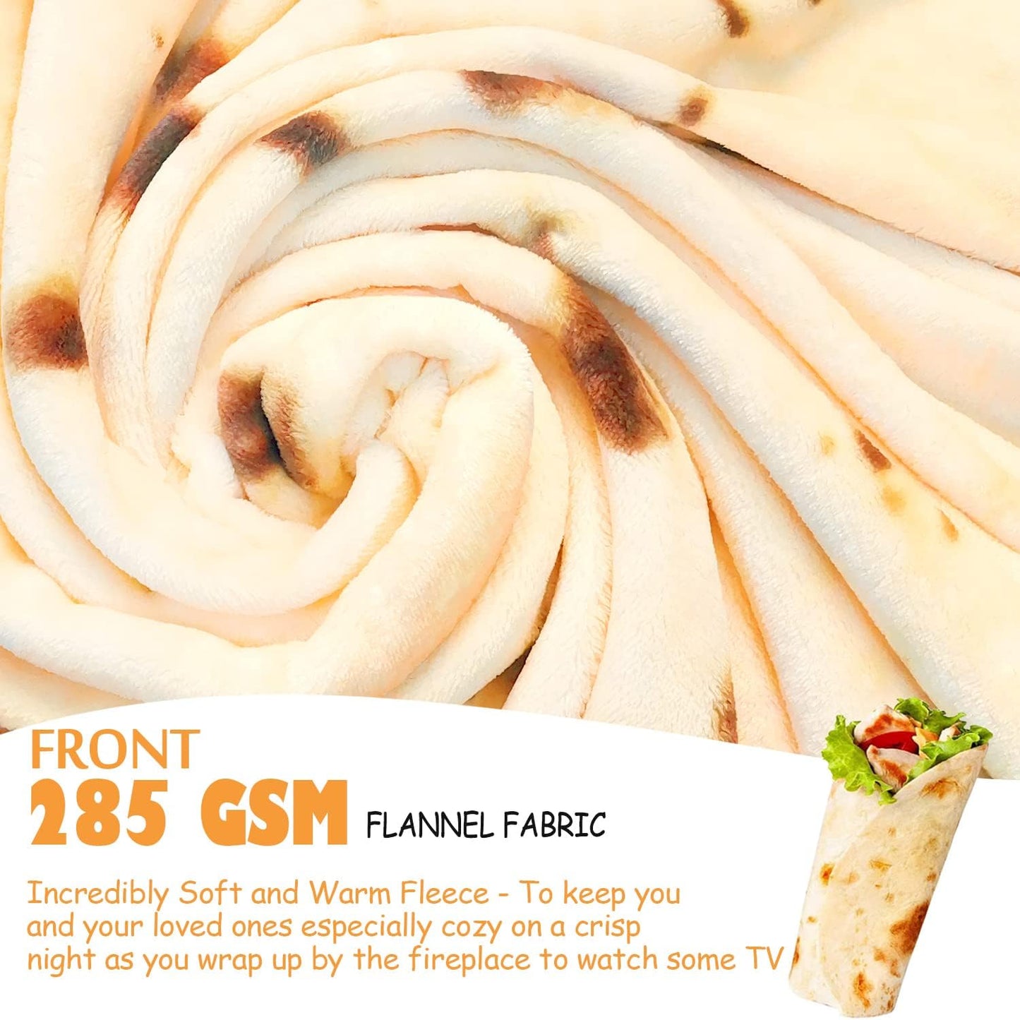 63 Inch Burrito Tortilla Blanket, Funny Blankets Tortilla Blanket Adult Size for Adult Kids, Kids Throw Blanket Food Blankets for Travel Home