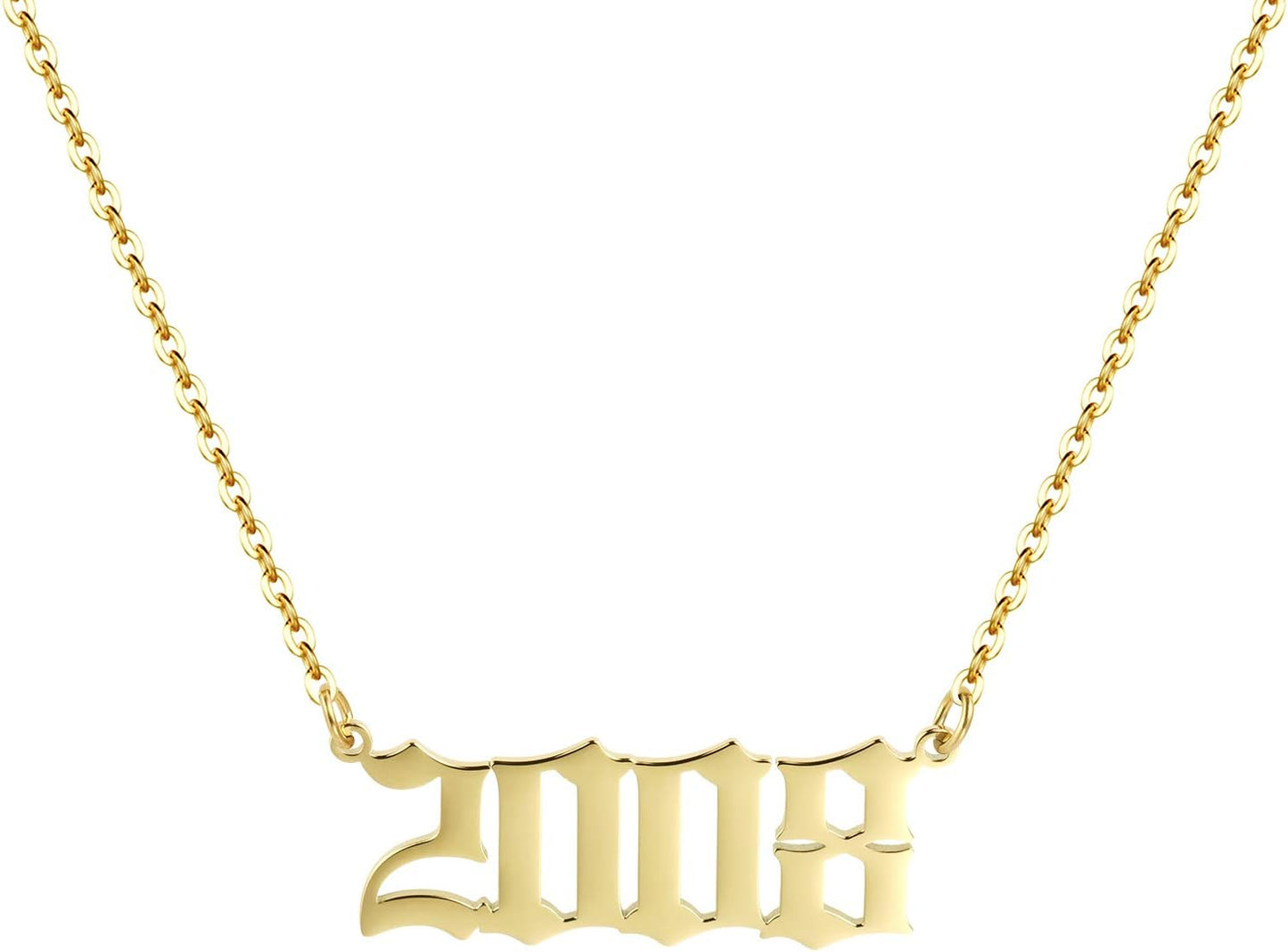 Birth Year Necklace 18K Gold Plated Birth Year Number Pendant Necklace Stainless Steel Birthday Year Necklace for Women,1970-2024