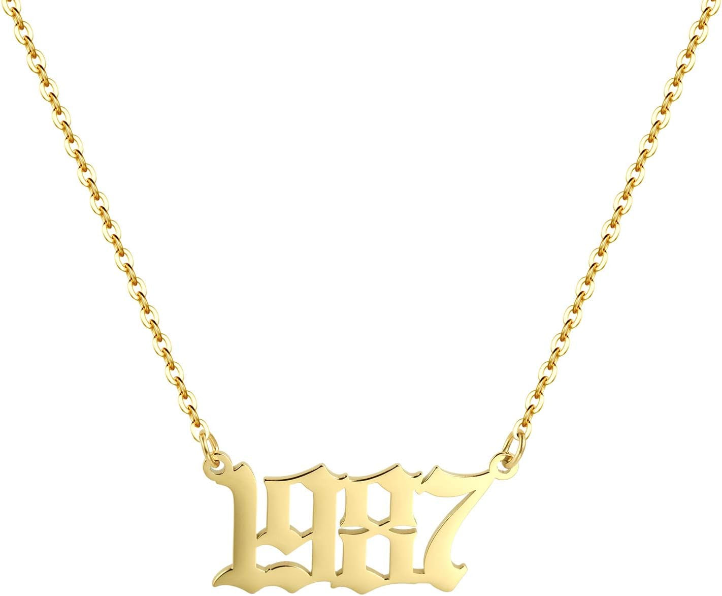 Birth Year Necklace 18K Gold Plated Birth Year Number Pendant Necklace Stainless Steel Birthday Year Necklace for Women,1970-2024