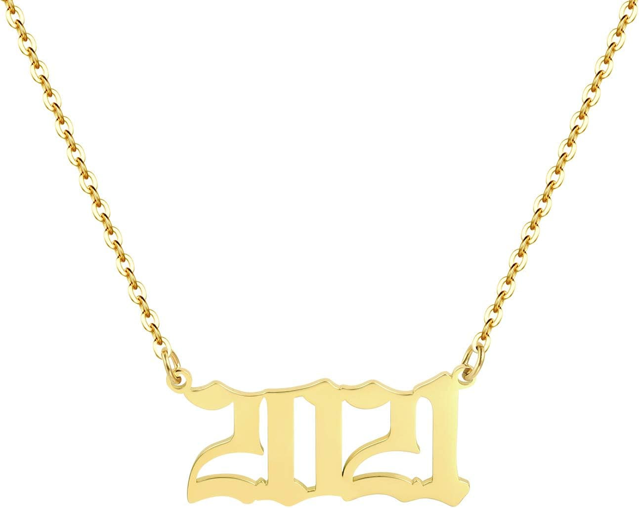 Birth Year Necklace 18K Gold Plated Birth Year Number Pendant Necklace Stainless Steel Birthday Year Necklace for Women,1970-2024