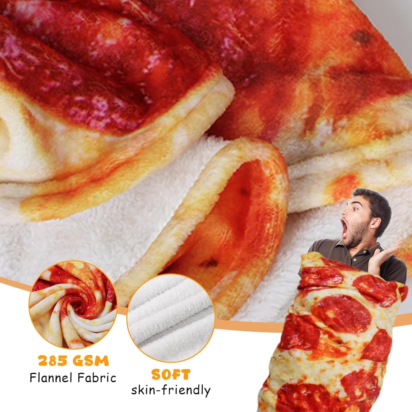 Pizza Blanket for Teen Kids, 60 Inch Throw Blanket, round Pepperoni Pizza Food Blanket, Funny Gifts for Boy Girl, Soft Flannel Blanket for Bed Office Travel