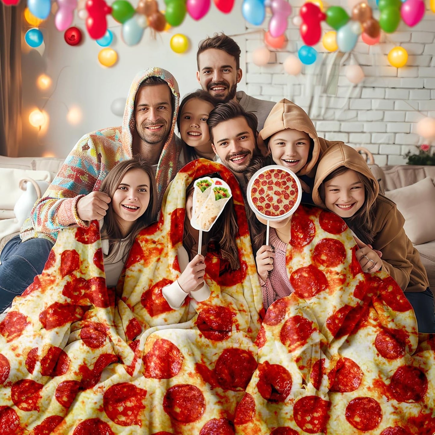 Pizza Blanket for Teen Kids, 60 Inch Throw Blanket, round Pepperoni Pizza Food Blanket, Funny Gifts for Boy Girl, Soft Flannel Blanket for Bed Office Travel