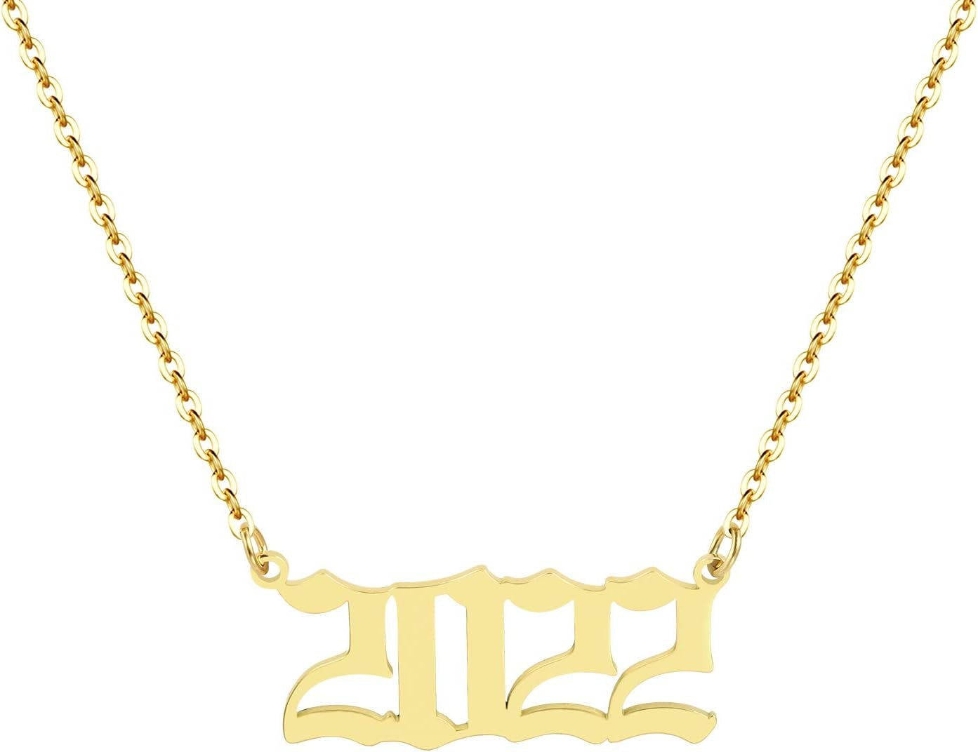 Birth Year Necklace 18K Gold Plated Birth Year Number Pendant Necklace Stainless Steel Birthday Year Necklace for Women,1970-2024