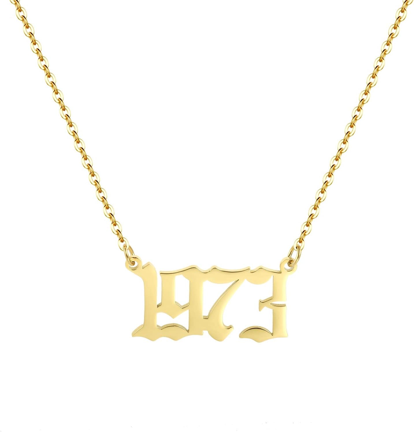 Birth Year Necklace 18K Gold Plated Birth Year Number Pendant Necklace Stainless Steel Birthday Year Necklace for Women,1970-2024