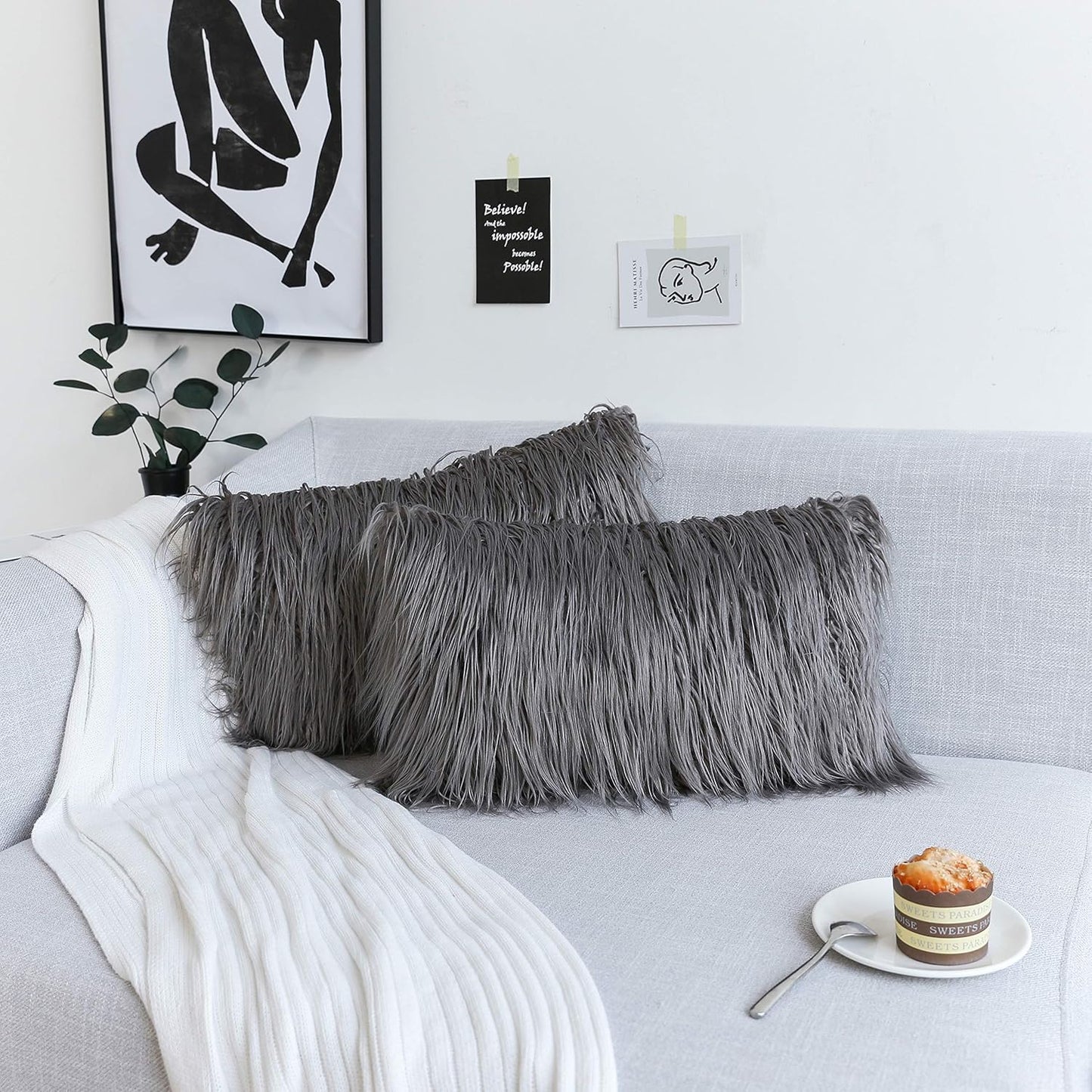 Kevin Textile Set of 2 Decorative New Luxury Series Merino Style Navy Blue Fur Throw Pillow Cover Cushion Case Pillow Case for Sofa/Couch (18" X 18" 45Cm X 45Cm) Navy Blue