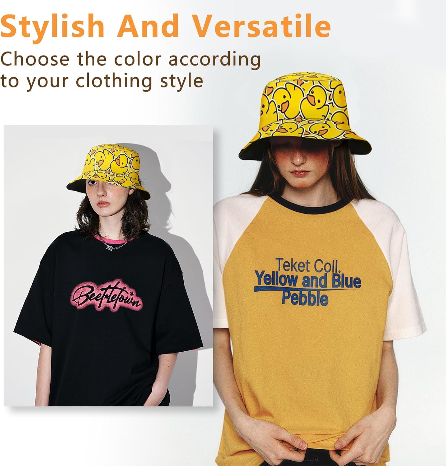 Rubber Duck Pattern Bucket Hats Fashion Sun Cap Packable Outdoor Fisherman Hat for Women and Men