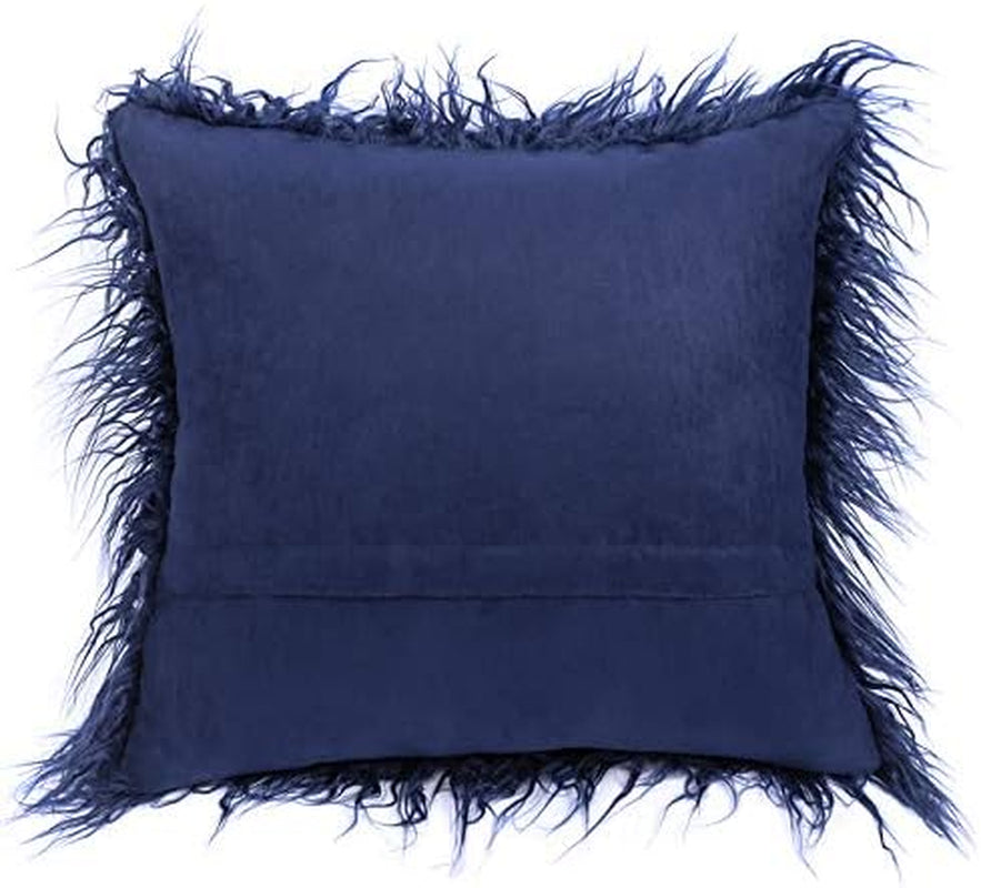 Kevin Textile Set of 2 Decorative New Luxury Series Merino Style Navy Blue Fur Throw Pillow Cover Cushion Case Pillow Case for Sofa/Couch (18" X 18" 45Cm X 45Cm) Navy Blue