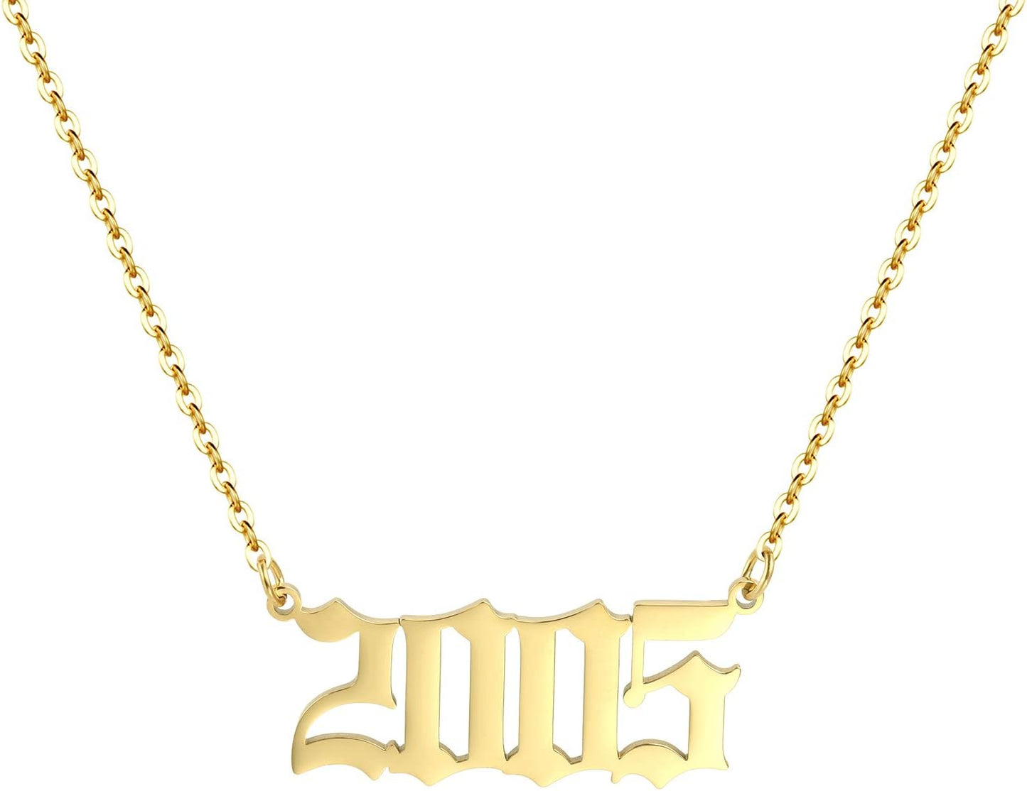 Birth Year Necklace 18K Gold Plated Birth Year Number Pendant Necklace Stainless Steel Birthday Year Necklace for Women,1970-2024