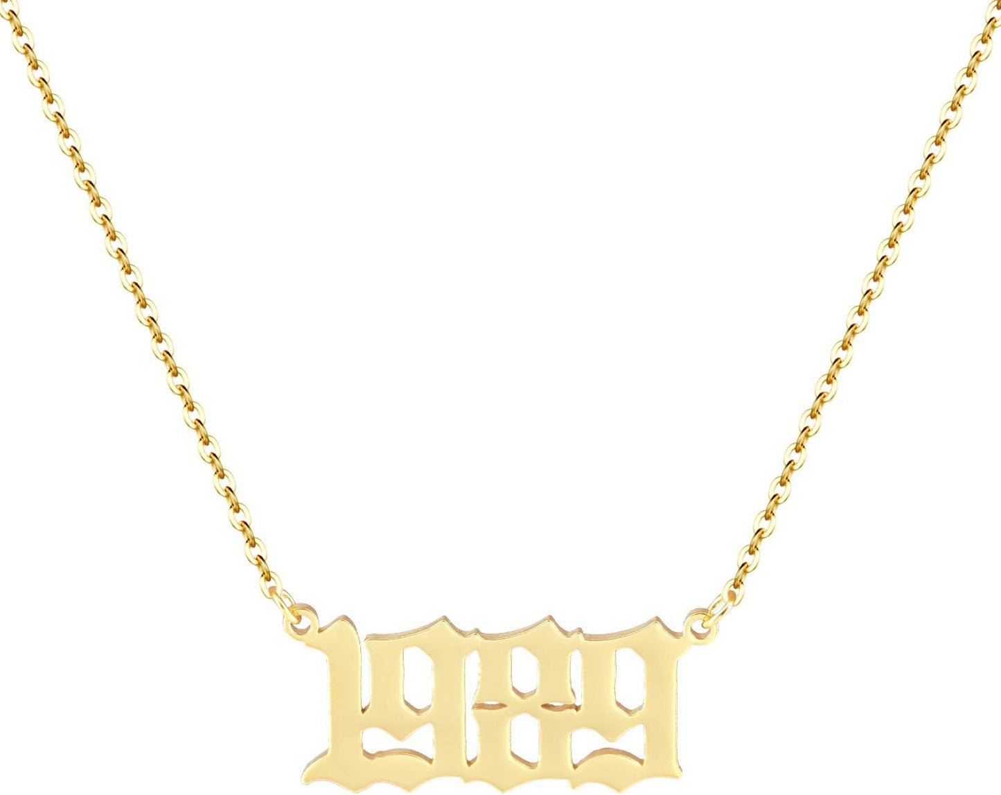 Birth Year Necklace 18K Gold Plated Birth Year Number Pendant Necklace Stainless Steel Birthday Year Necklace for Women,1970-2024