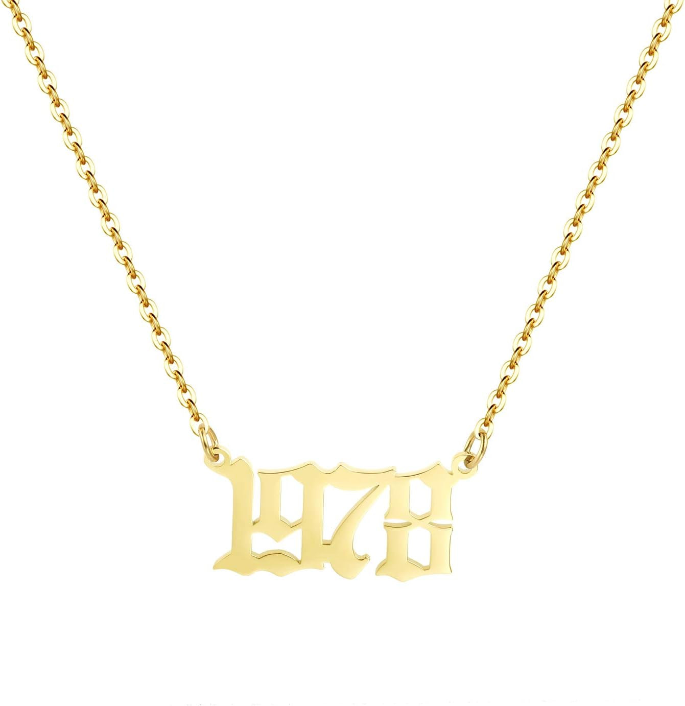 Birth Year Necklace 18K Gold Plated Birth Year Number Pendant Necklace Stainless Steel Birthday Year Necklace for Women,1970-2024