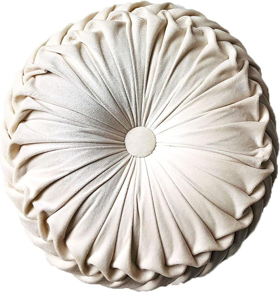 Round Throw Pillow Velvet Home Decoration Pleated round Pillow Cushion for Couch Chair Bed Car Grey (Apricot)