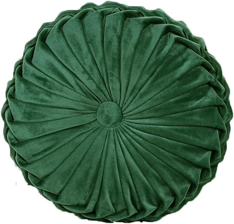 Round Throw Pillow Velvet Home Decoration Pleated round Pillow Cushion for Couch Chair Bed Car Grey (Apricot)
