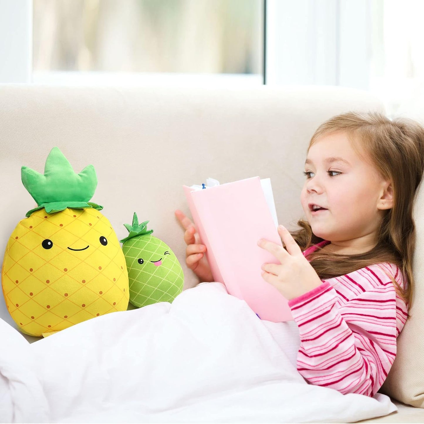 Pineapple Plush Toy, Set of 3, 12", 7" and 6'' Squishy Stuffed Animal Toys, Fruit Plushies, Fun Plush Pillow, Easter Basket Stuffers, Ms Sweety and Baby Pineapples