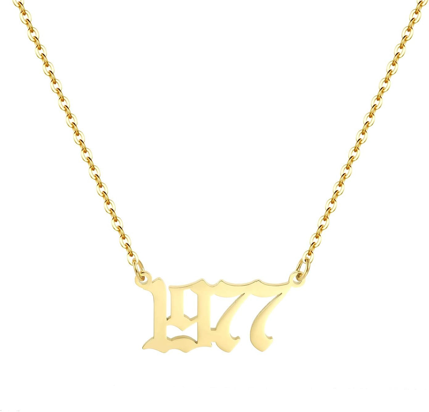 Birth Year Necklace 18K Gold Plated Birth Year Number Pendant Necklace Stainless Steel Birthday Year Necklace for Women,1970-2024