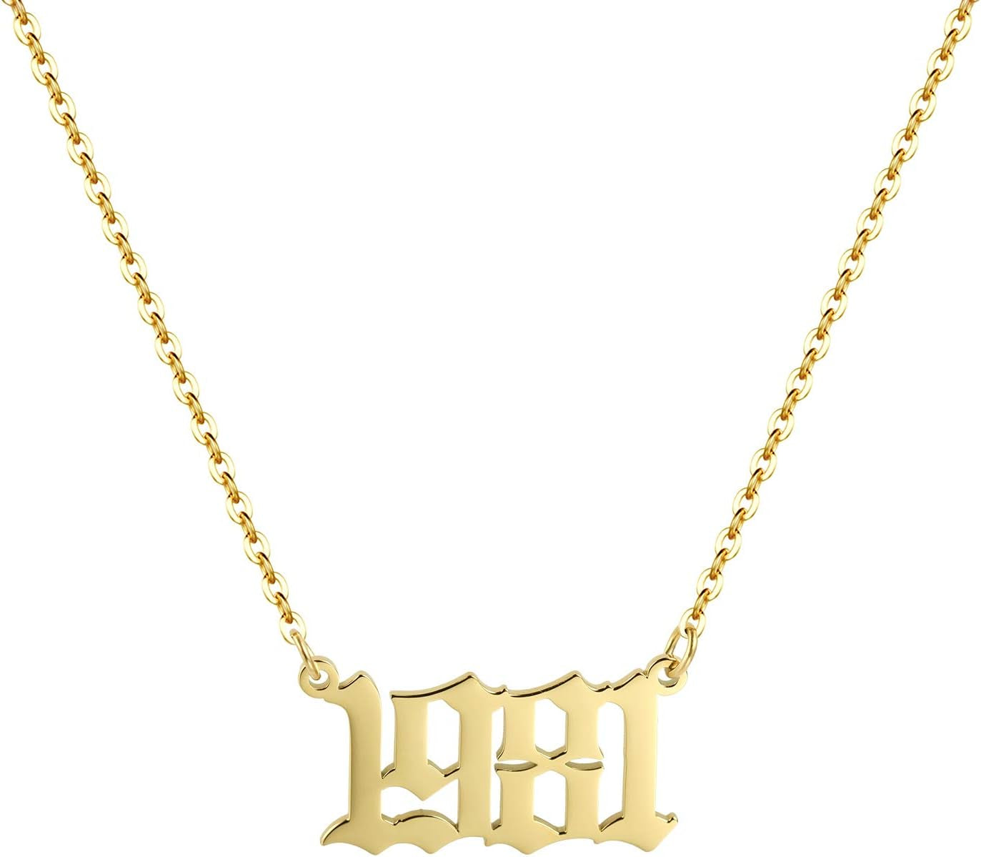 Birth Year Necklace 18K Gold Plated Birth Year Number Pendant Necklace Stainless Steel Birthday Year Necklace for Women,1970-2024