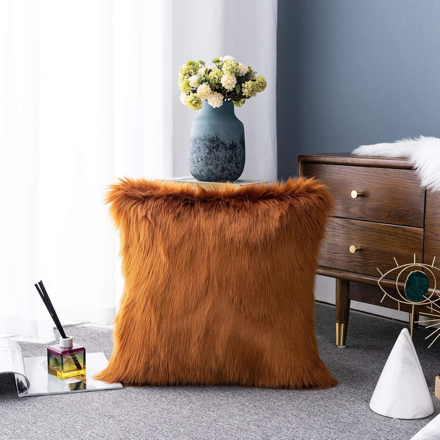Decorative Lumbar Soft Faux Fur Throw Pillow Cover Luxury Series Rectangle Plush Pillow Case Cushion Cover for Couch Sofa Bed (12" X 20", White)