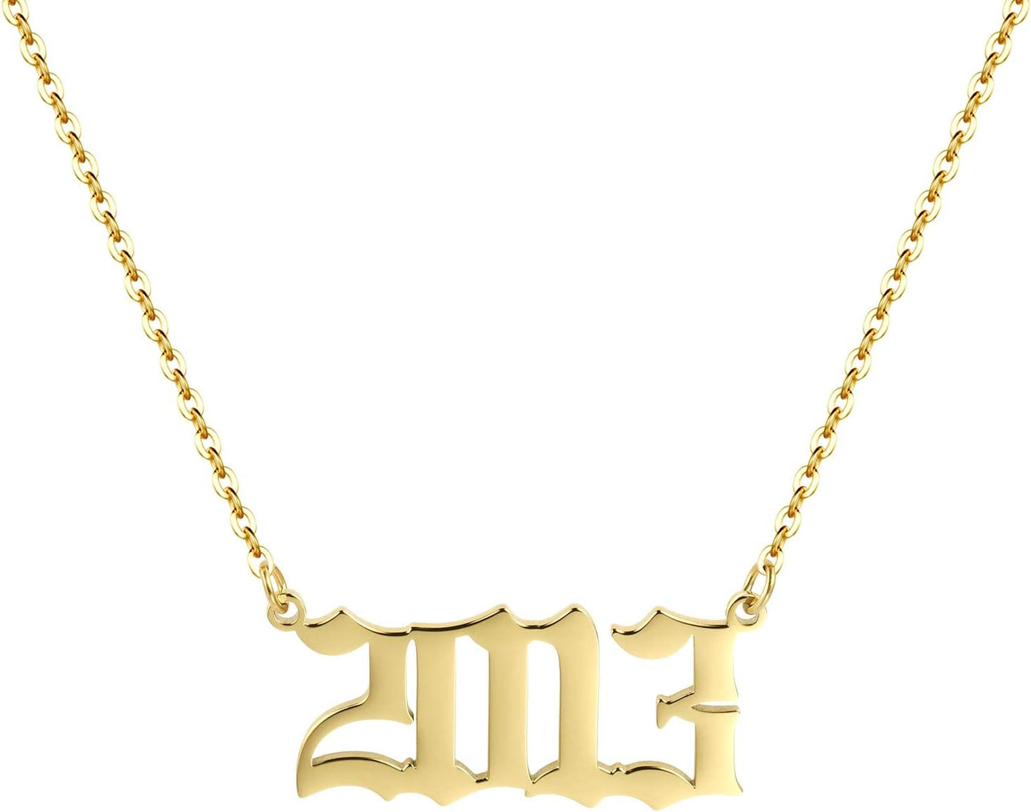 Birth Year Necklace 18K Gold Plated Birth Year Number Pendant Necklace Stainless Steel Birthday Year Necklace for Women,1970-2024