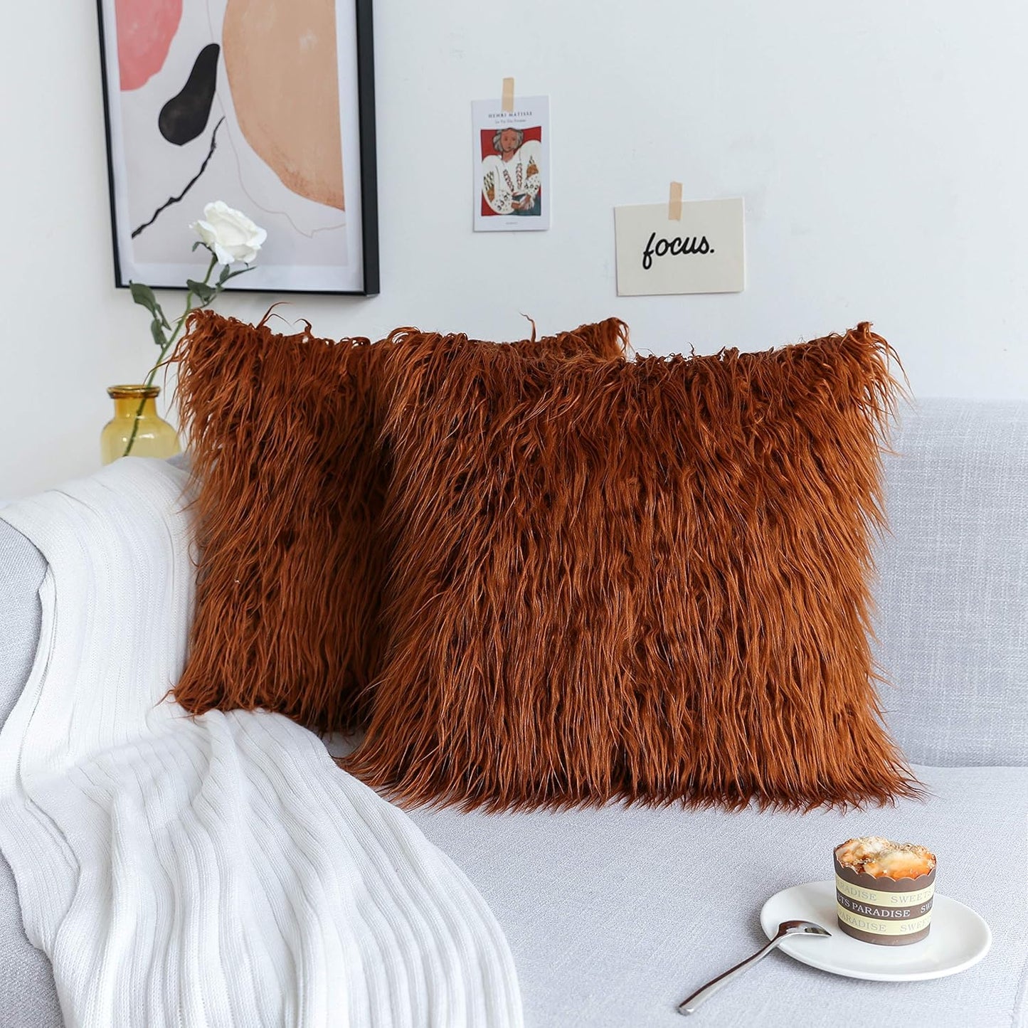 Kevin Textile Set of 2 Decorative New Luxury Series Merino Style Navy Blue Fur Throw Pillow Cover Cushion Case Pillow Case for Sofa/Couch (18" X 18" 45Cm X 45Cm) Navy Blue
