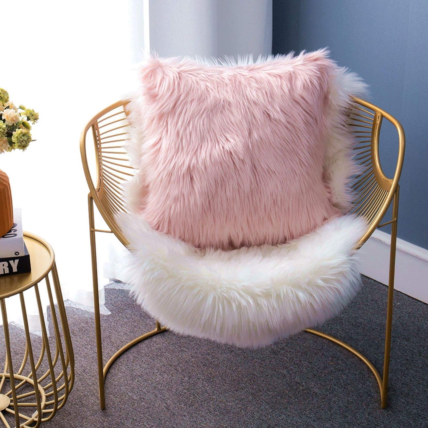 Decorative Lumbar Soft Faux Fur Throw Pillow Cover Luxury Series Rectangle Plush Pillow Case Cushion Cover for Couch Sofa Bed (12" X 20", White)
