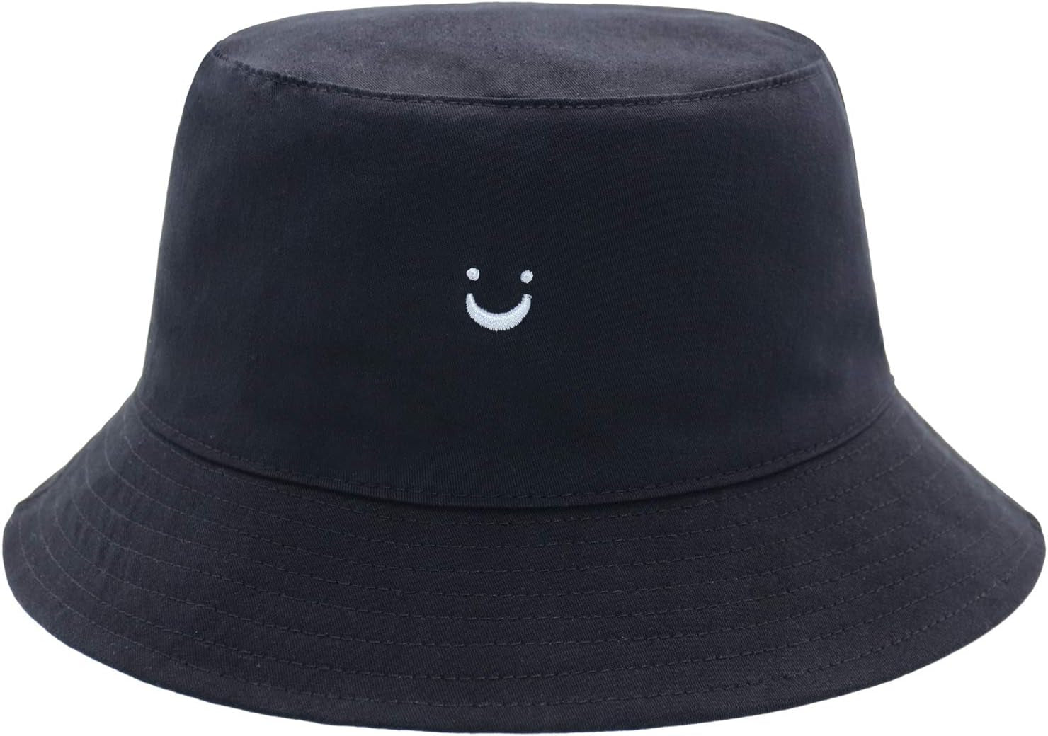 Bucket Hat Unisex 100% Cotton Smile Face Embroidery Reversible Hat Travel Bucket Beach Sun Hat Outdoor Cap