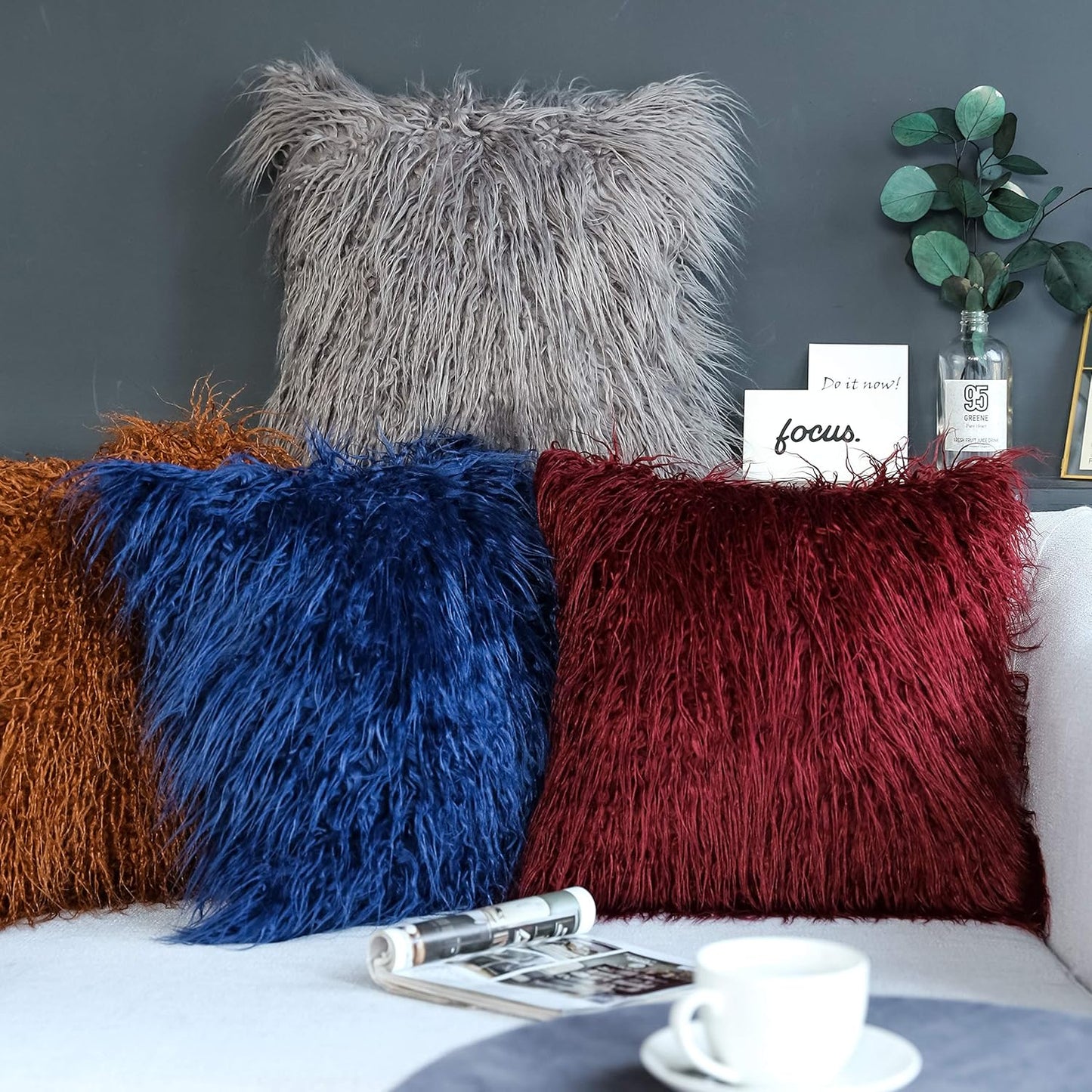 Kevin Textile Set of 2 Decorative New Luxury Series Merino Style Navy Blue Fur Throw Pillow Cover Cushion Case Pillow Case for Sofa/Couch (18" X 18" 45Cm X 45Cm) Navy Blue