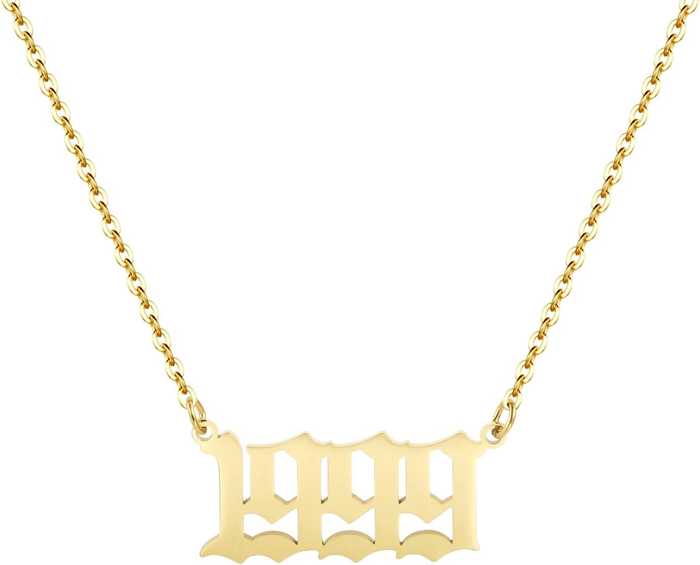 Birth Year Necklace 18K Gold Plated Birth Year Number Pendant Necklace Stainless Steel Birthday Year Necklace for Women,1970-2024