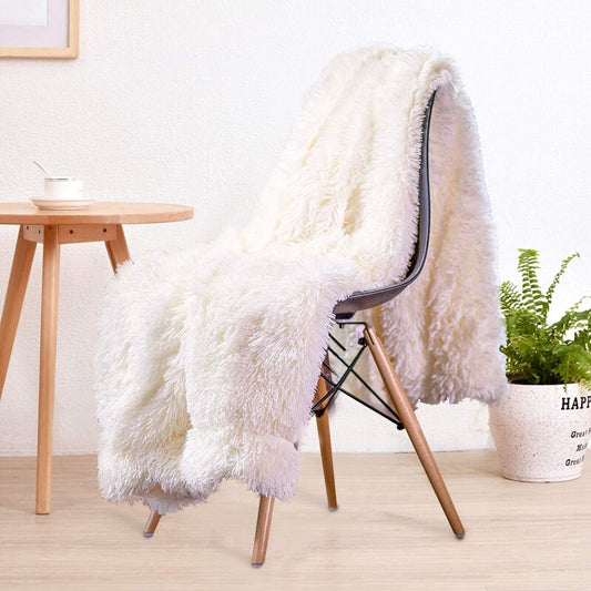 Super Soft Shaggy Faux Fur Throw Blanket, Plush Fuzzy Sherpa Throw Blanket for Couch, Cozy Fluffy Cream White Blankets for Bed Chair Sofa, 30'' X 40''