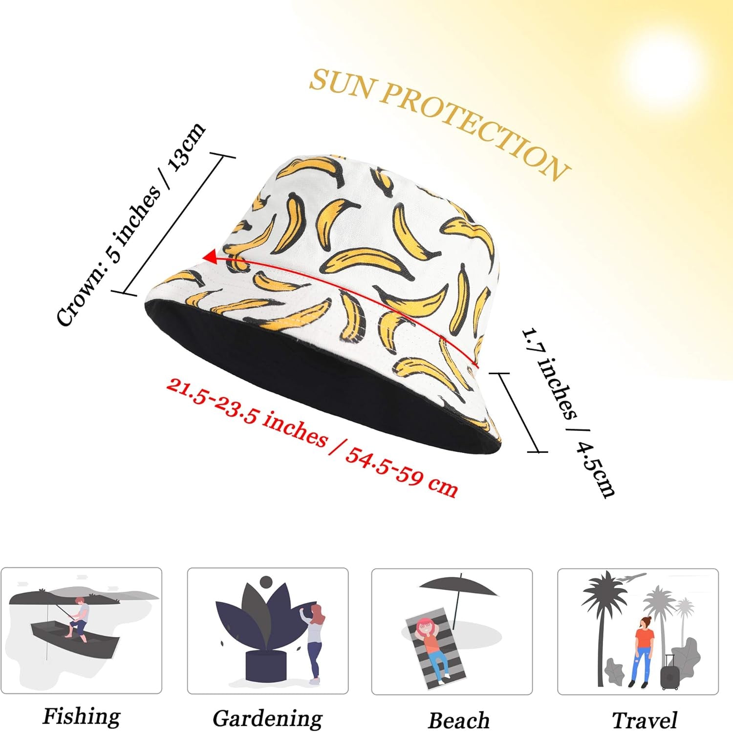 Unisex Cute Print Bucket Hat Summer Travel Fisherman Cap for Women Men Teens