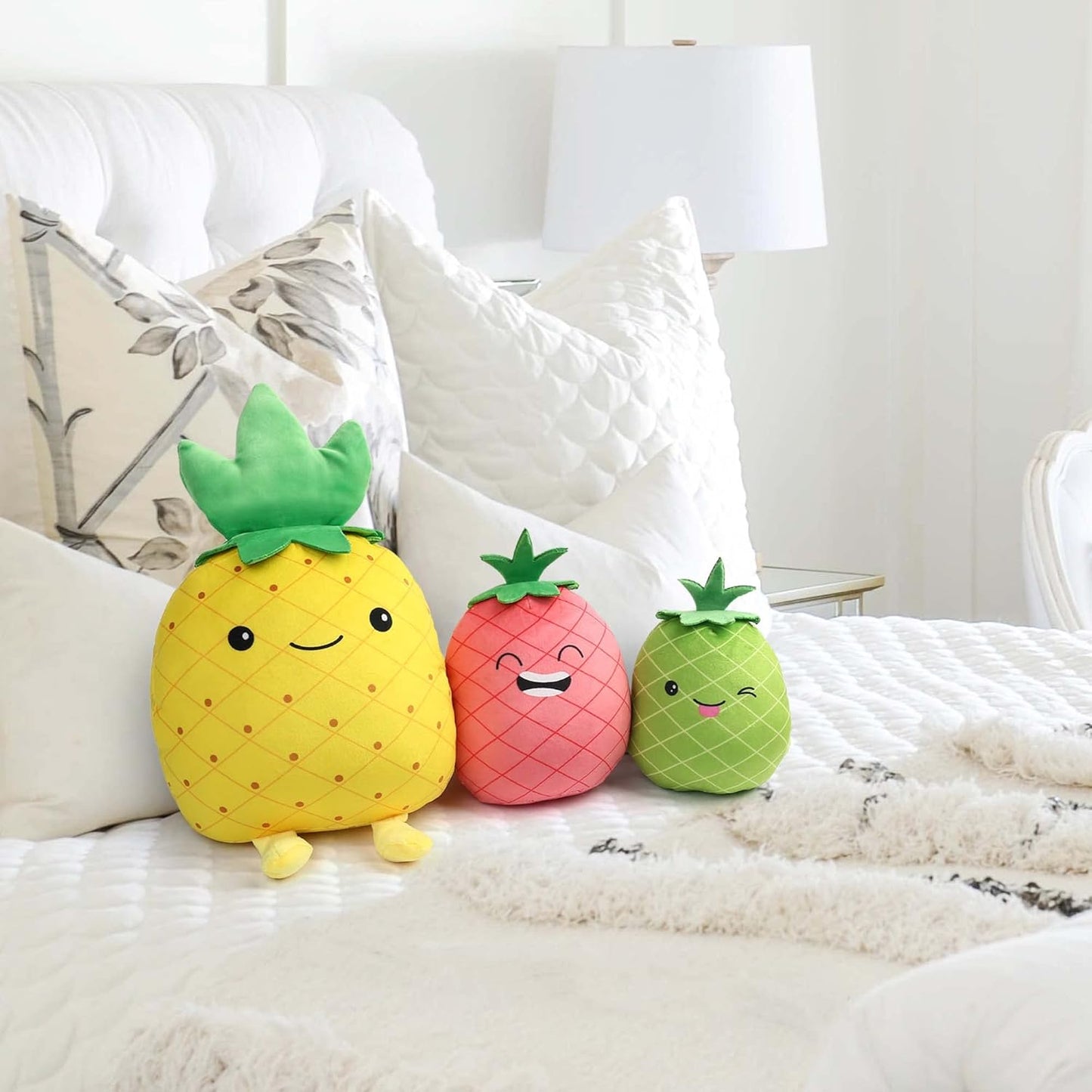 Pineapple Plush Toy, Set of 3, 12", 7" and 6'' Squishy Stuffed Animal Toys, Fruit Plushies, Fun Plush Pillow, Easter Basket Stuffers, Ms Sweety and Baby Pineapples
