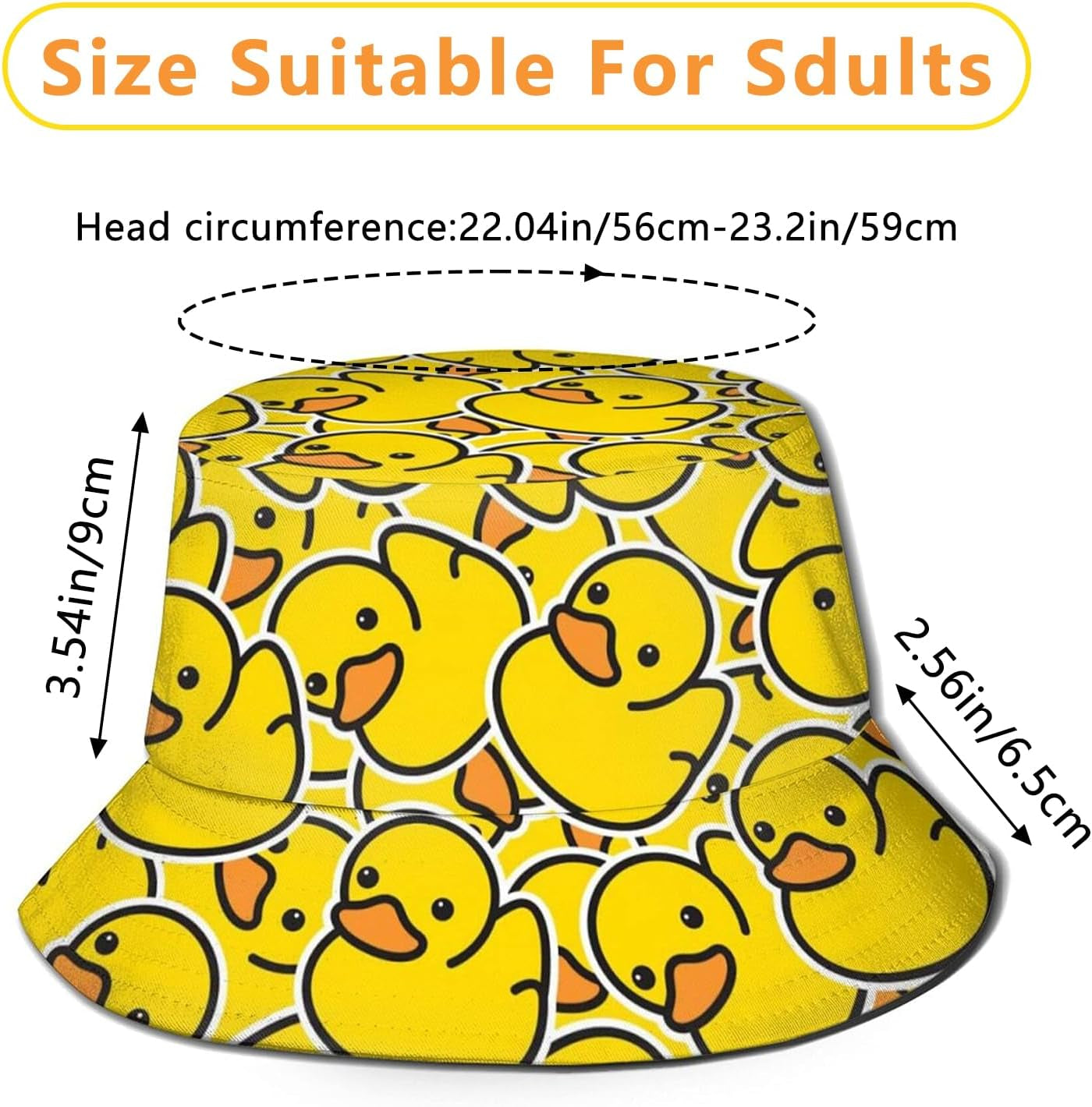 Rubber Duck Pattern Bucket Hats Fashion Sun Cap Packable Outdoor Fisherman Hat for Women and Men