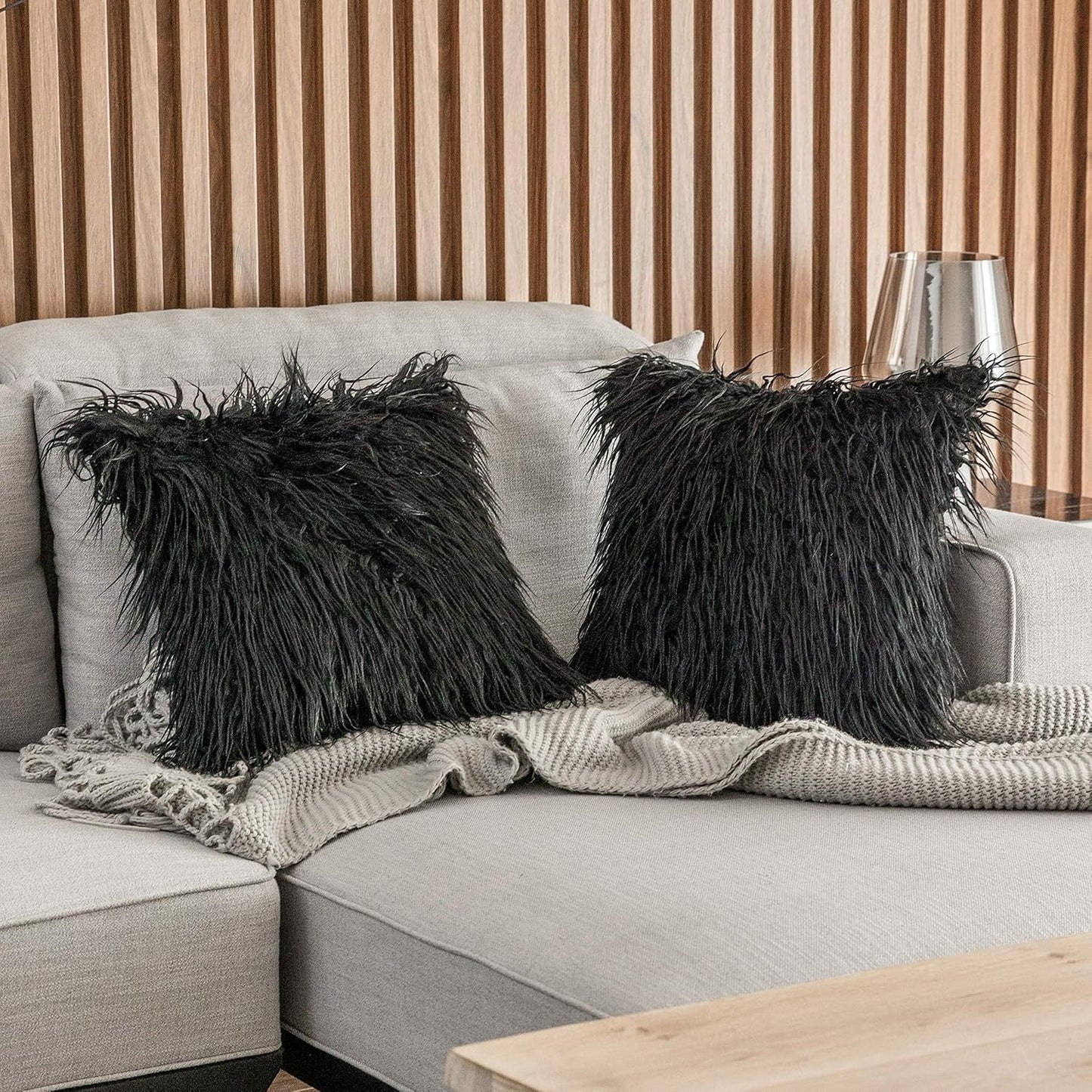 Kevin Textile Set of 2 Decorative New Luxury Series Merino Style Navy Blue Fur Throw Pillow Cover Cushion Case Pillow Case for Sofa/Couch (18" X 18" 45Cm X 45Cm) Navy Blue
