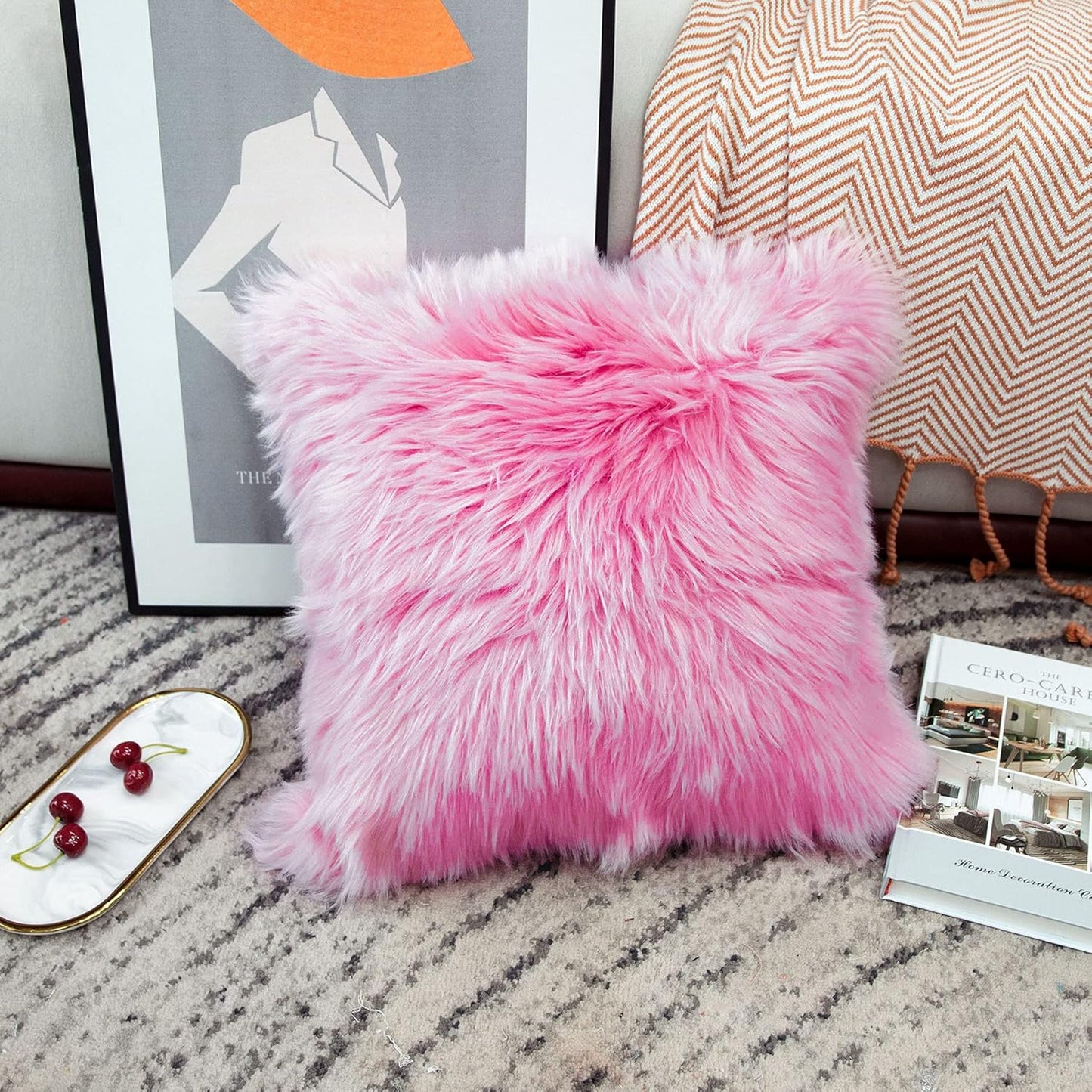 Decorative Lumbar Soft Faux Fur Throw Pillow Cover Luxury Series Rectangle Plush Pillow Case Cushion Cover for Couch Sofa Bed (12" X 20", White)